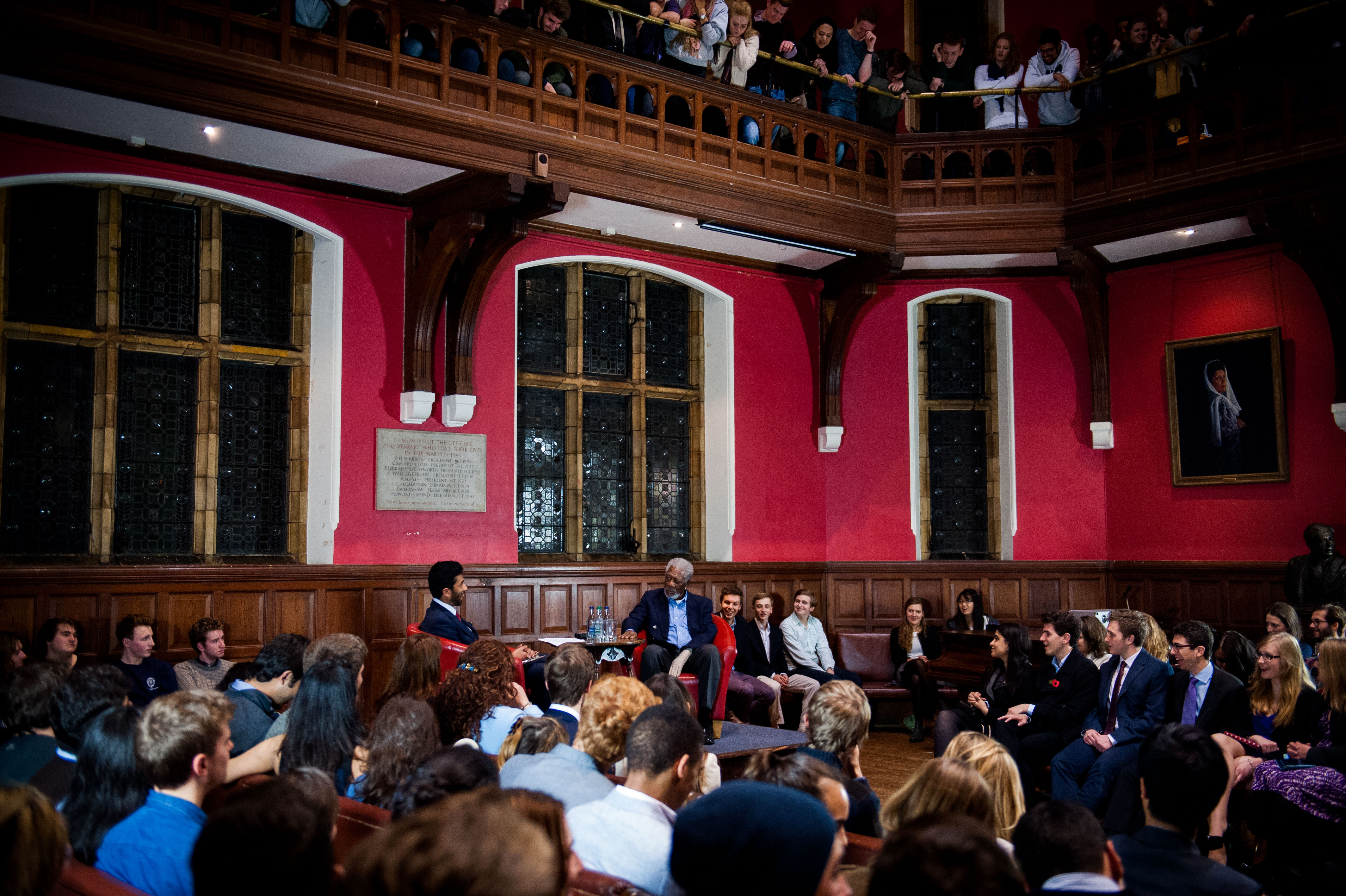 Oxford, U.K., November 11, 2014--Oxford University Union President Mayank Banerjee moderates SAG Foundation Conversations with Morgan Freeman at Oxford (Photo credit: Roger Askew/Oxford University) 